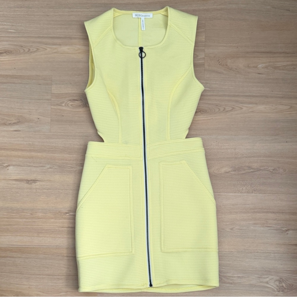 BCBGMaxAzria Lemon Yellow Sleeveless Zip-Front Mini Dress